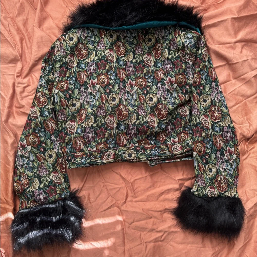 Current Mood Multicolor Floral Teddy Jacket with Black Faux Fur - Picture 6 of 6